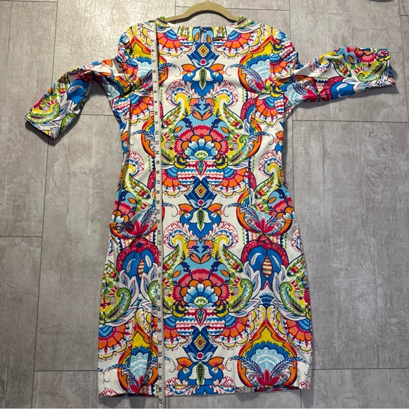 J. McLaughlin Multicolor 3/4 Sleeve Dress Sz L - Picture 10 of 11